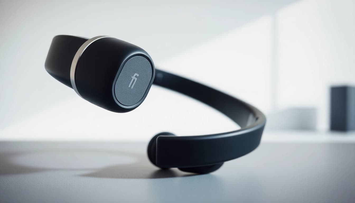 Showcasing F1 Bone Conduction Headphones in a minimalist workspace with modern design features.