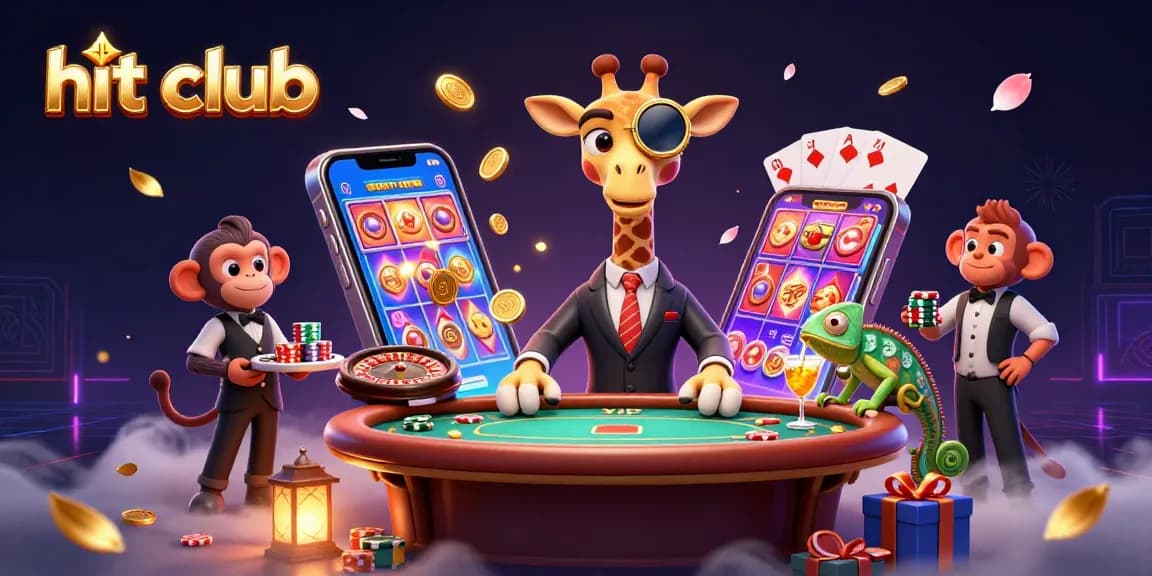 Join the hit club for vibrant casino fun with giraffe, valet monkey, and chameleon bartender.