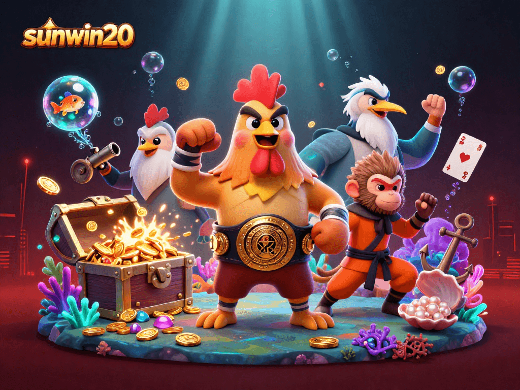 Spin and win at sunwin20 with the epic adventure featuring a Muay Thai rooster and casino treasures!