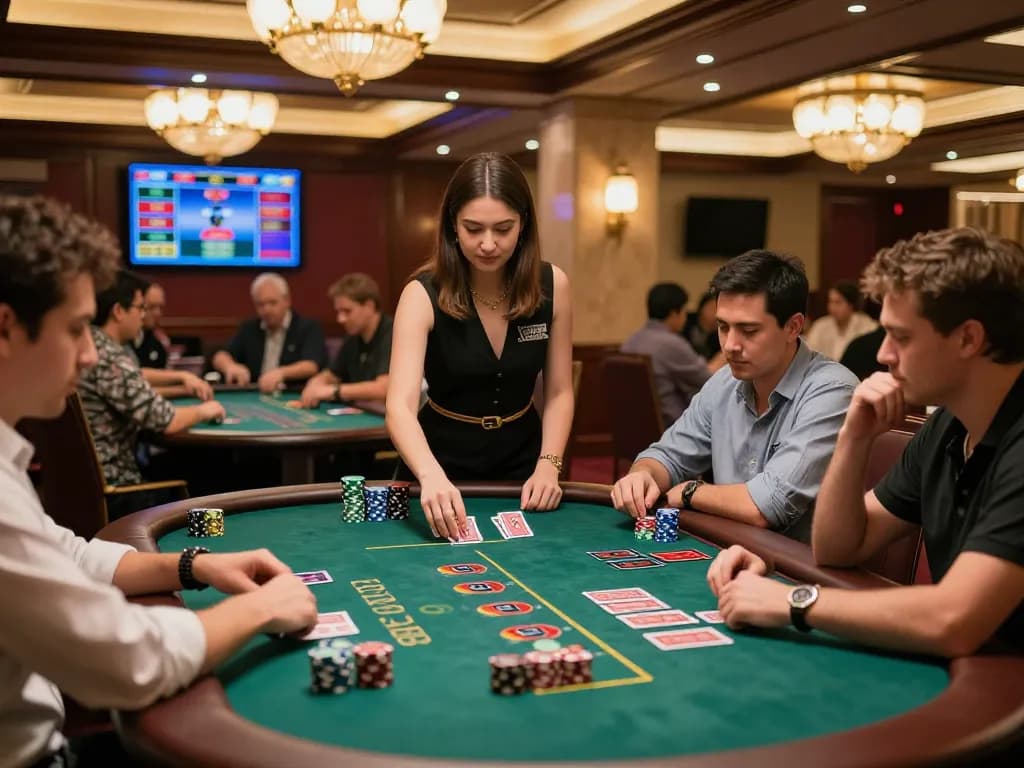 Engaged players strategizing bets at dn88 live casino blackjack table, luxurious atmosphere