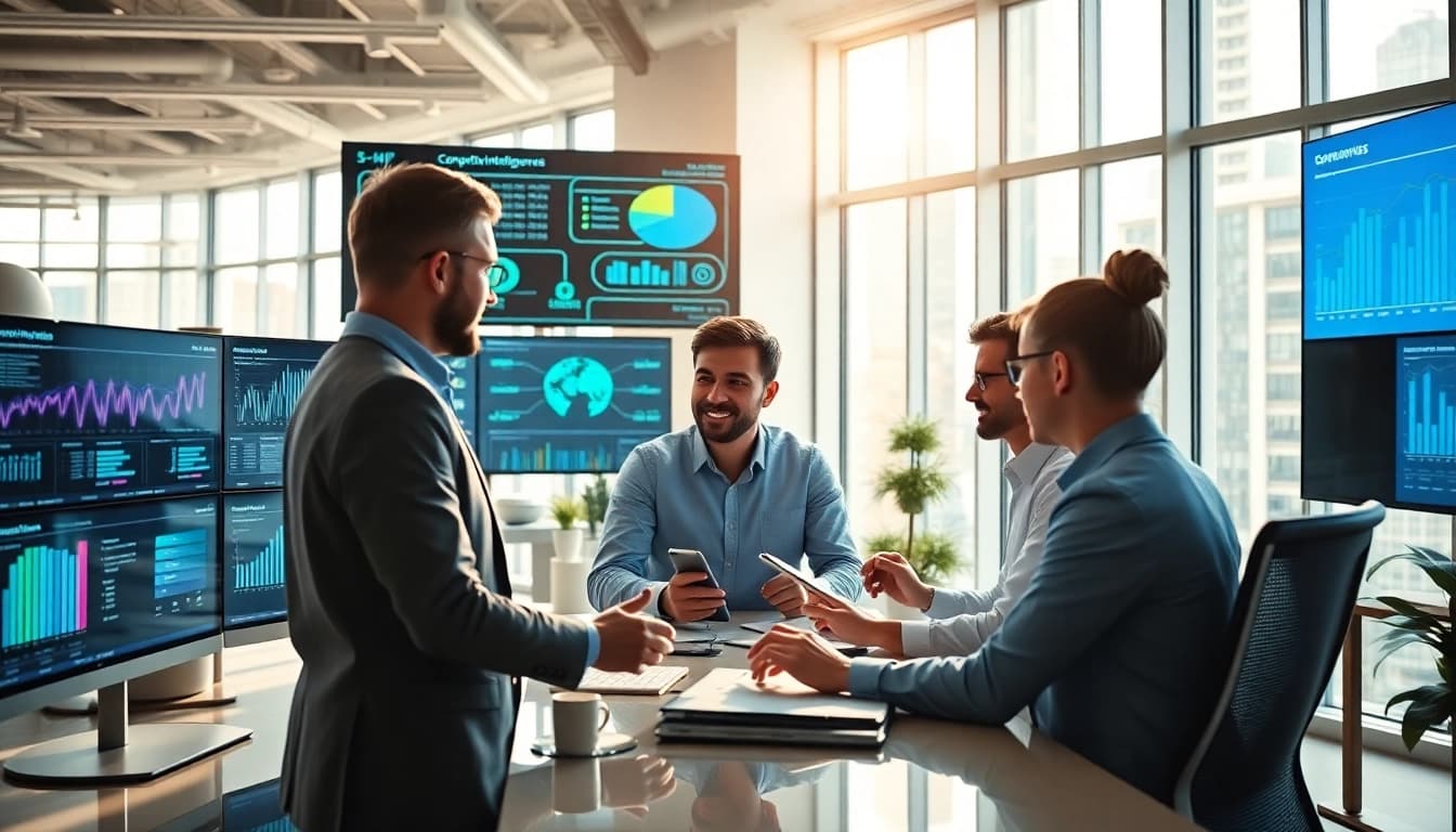 Leverage b2b competitive intelligence insights with a diverse team of analysts in an innovative office.