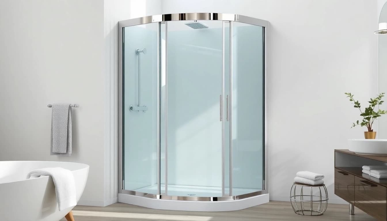 Duschkabine 80x80 in modernem Bad mit eleganten Glaspaneelen und Chromdetails präsentieren