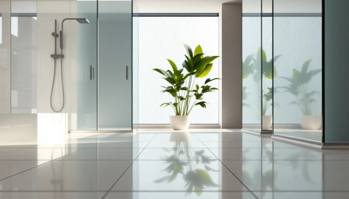 Experience elegant showers in a luxurious bathroom with modern glass fixtures.