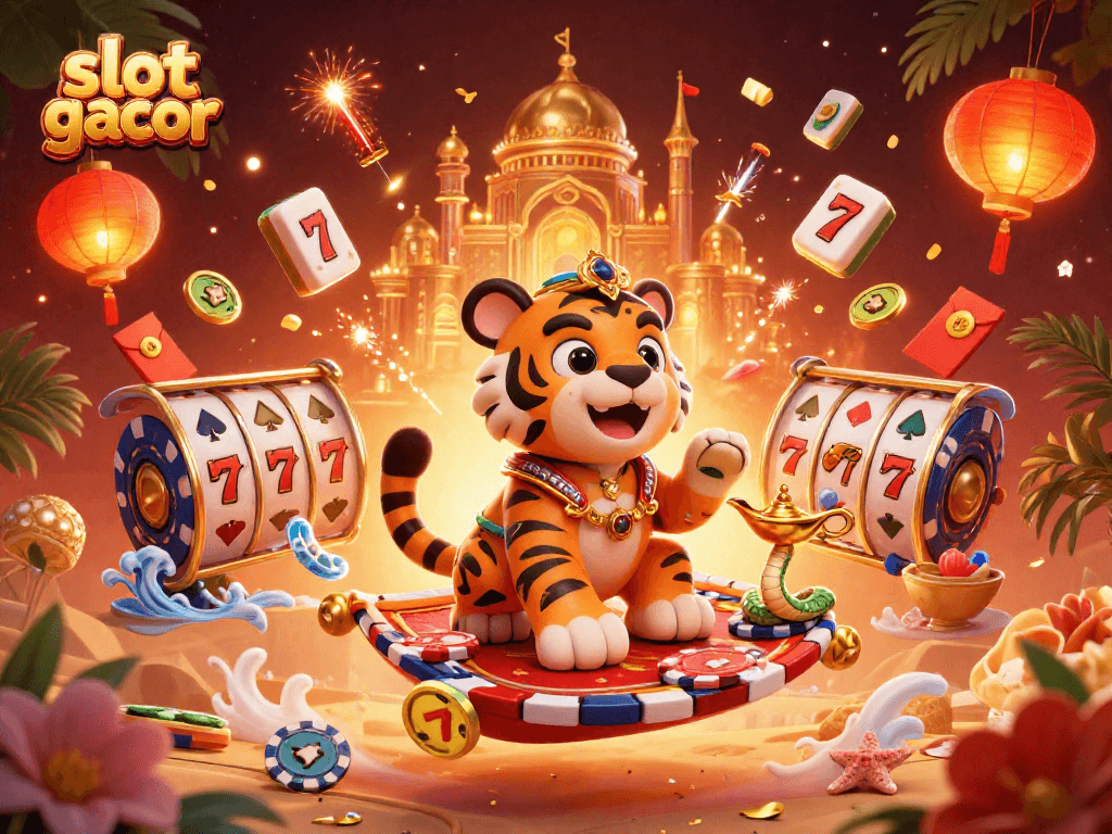 Experience the excitement of slot gacor with a vibrant Arabian Nights-themed casino scene.