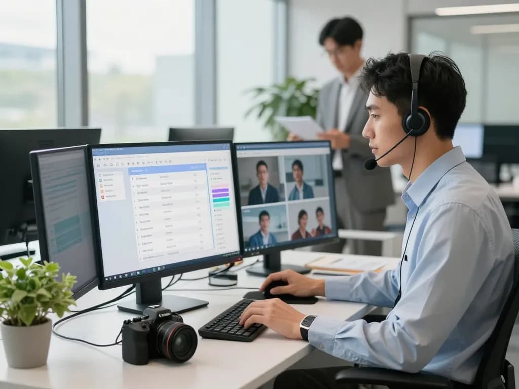 AI receptionist solutions enhancing business communication in a modern office setting.