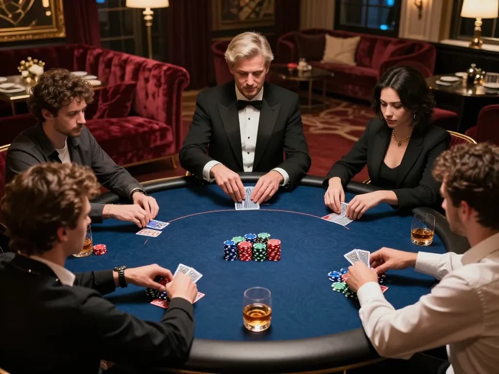Engaged players in a high-stakes poker game showcasing strategic moves at the exclusive go8 private table.