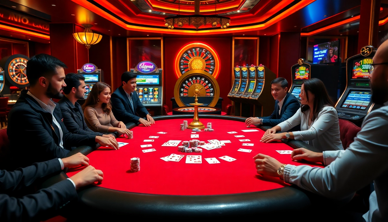 High-stakes poker action at https://dh88.us/ with vibrant chips and an illuminated roulette wheel.