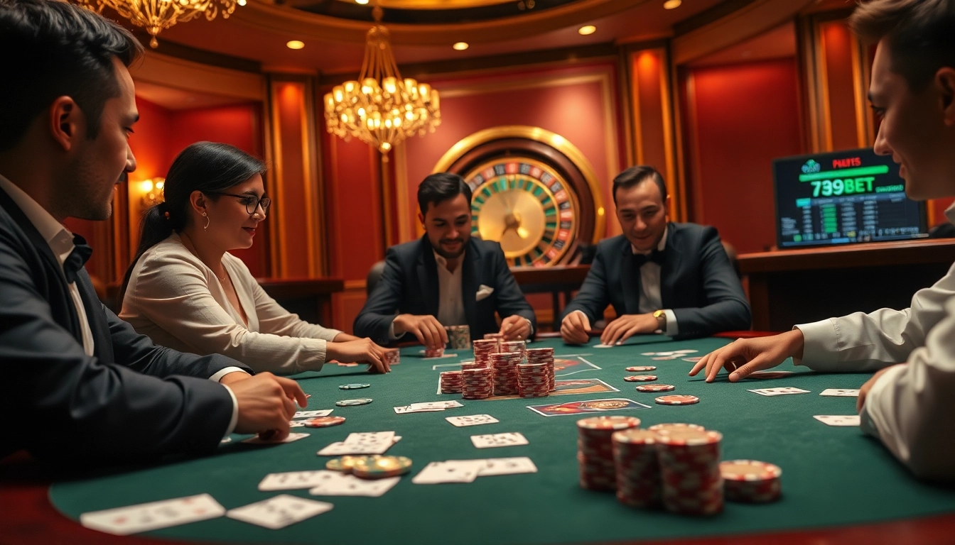 Action-packed poker game at 789BET casino, featuring vibrant chips, cards, and thrilling atmosphere.