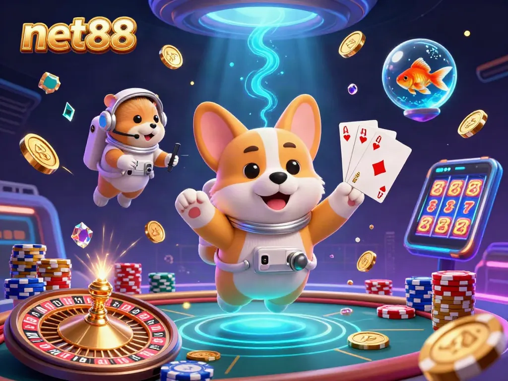 Engage with net88's dynamic betting universe featuring a vibrant 3D casino scene.
