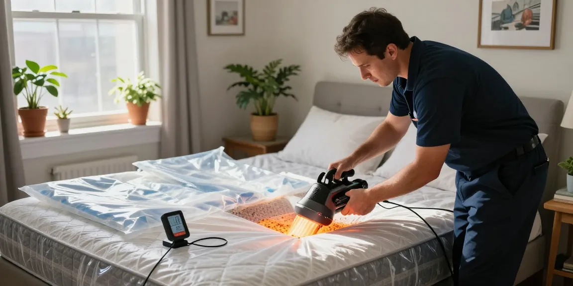 Implementing bed bug heat treatment in a cozy Milwaukee home with a professional exterminator.
