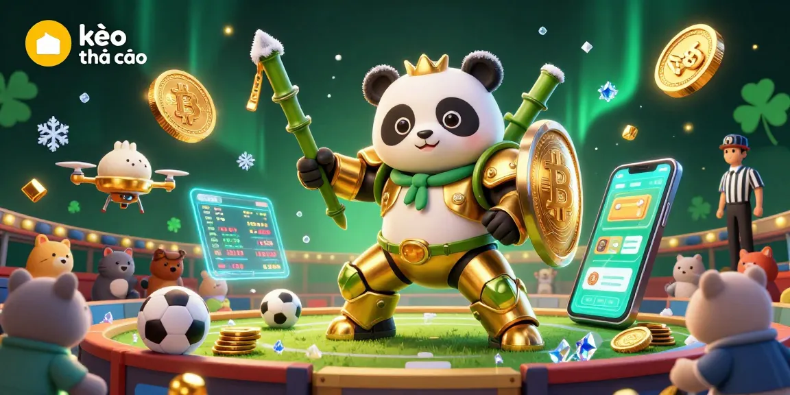 Engage in winning strategies with kèo nhà cái illustrated through a dynamic mech panda sports betting scene.