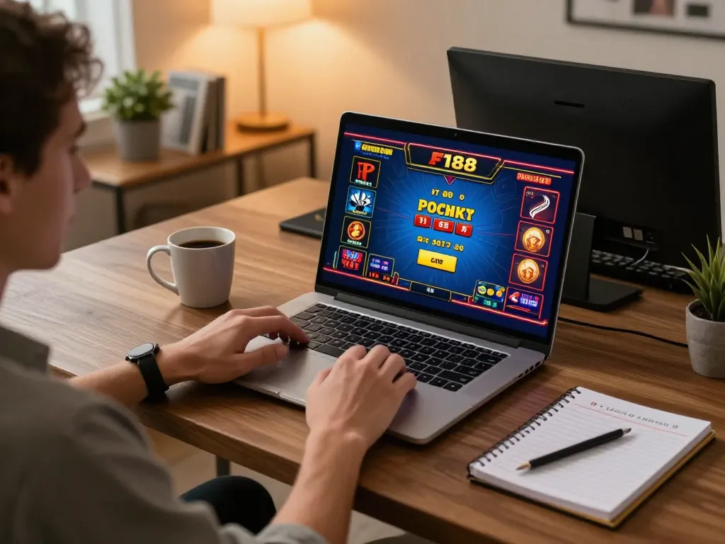 Player enjoying F168 casino games at home with vibrant graphics creating an engaging online gaming experience.