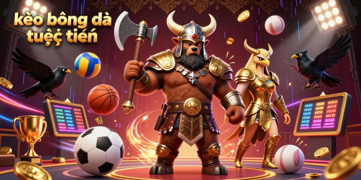 Bet on kèo bóng đá trực tuyến with thrilling sports betting characters and elements dynamically arranged.