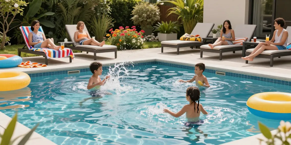 Dolphin Pool Services showcases a vibrant family enjoying their beautifully maintained residential pool on a sunny day, highlighting quality and care.