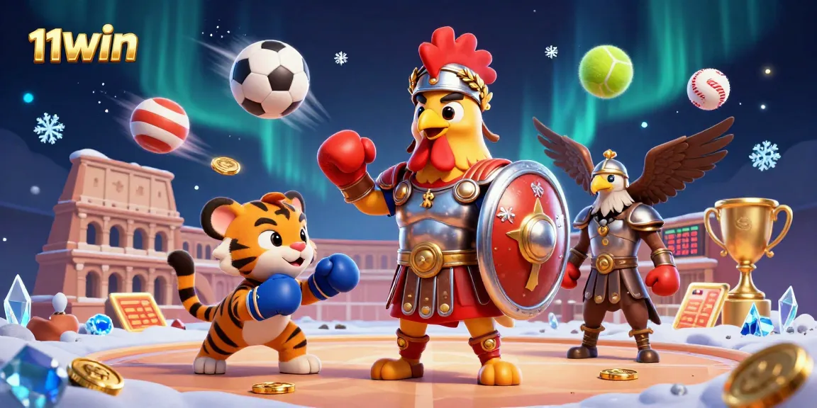 Engage with thrilling 11WIN action in this vibrant 3D illustration featuring dynamic sports elements.