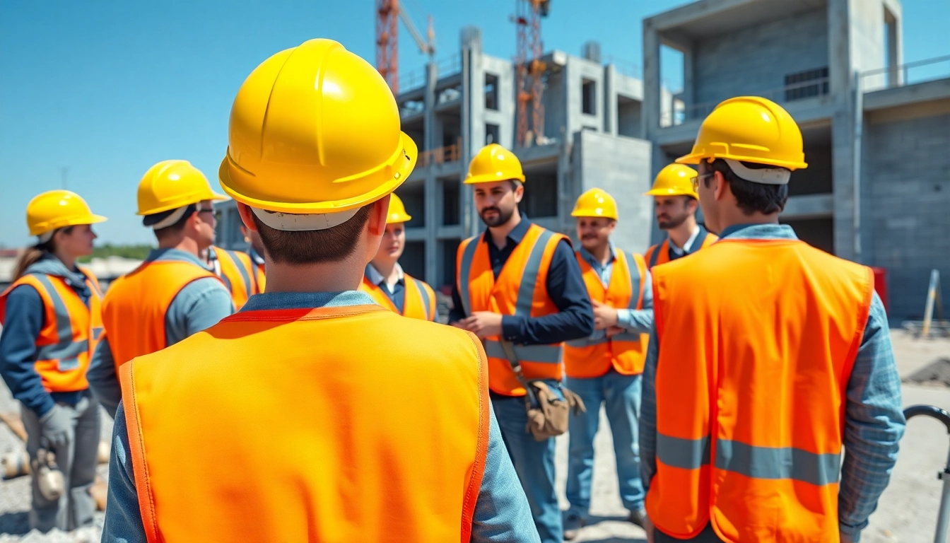 Engaging construction safety training session with trainees focused on safety techniques.