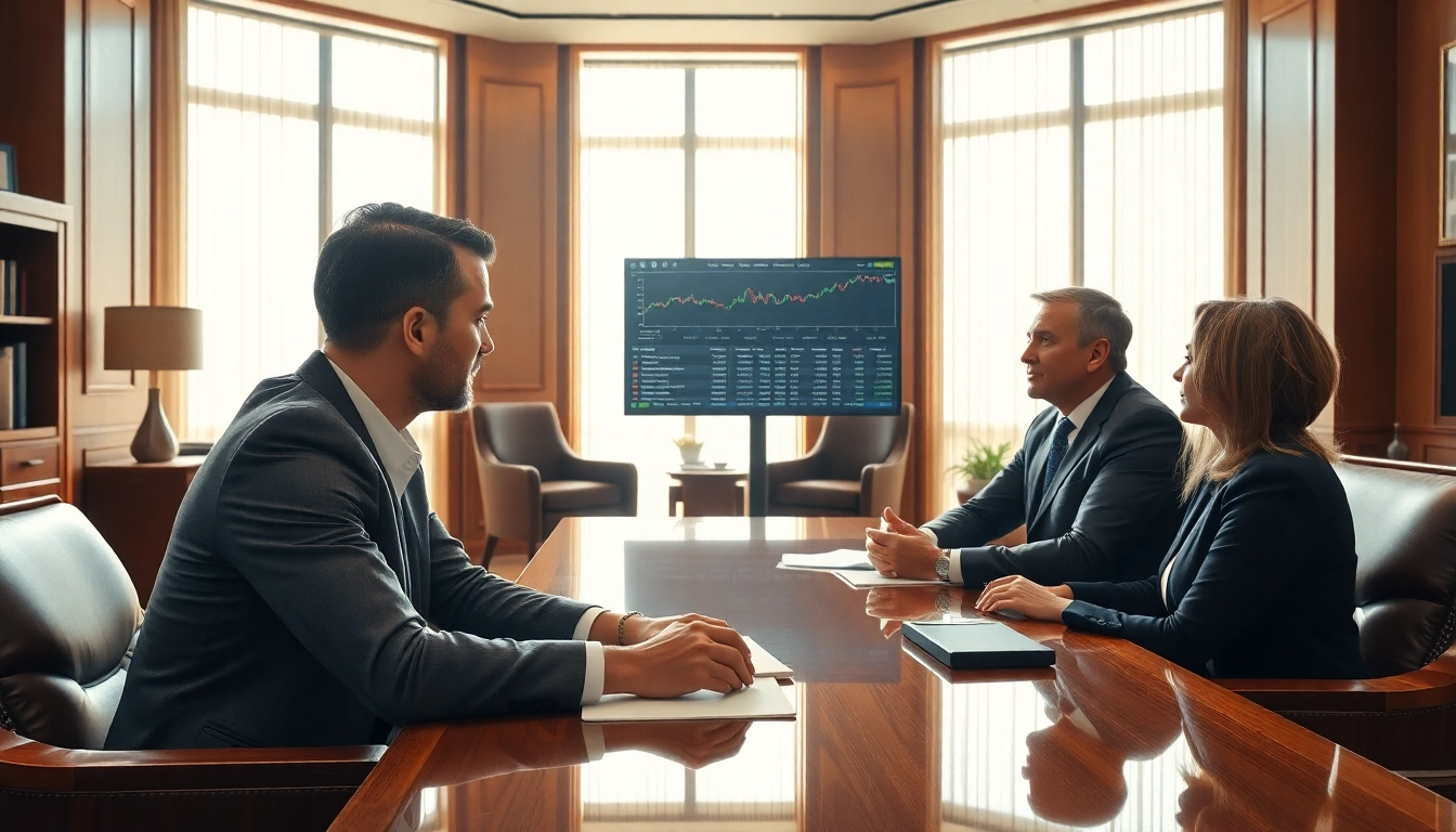Engaging fiduciary financial advisor Reston VA consulting with clients in a modern office space.