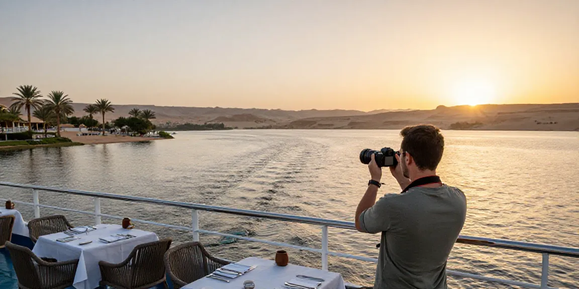 Enjoying a Lake Nasser Cruise with stunning sunset views and modern amenities.
