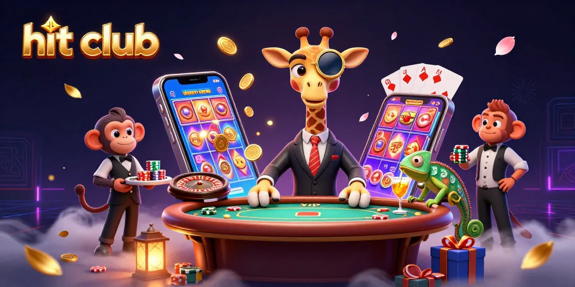 Join the hit club for vibrant casino fun with giraffe, valet monkey, and chameleon bartender.