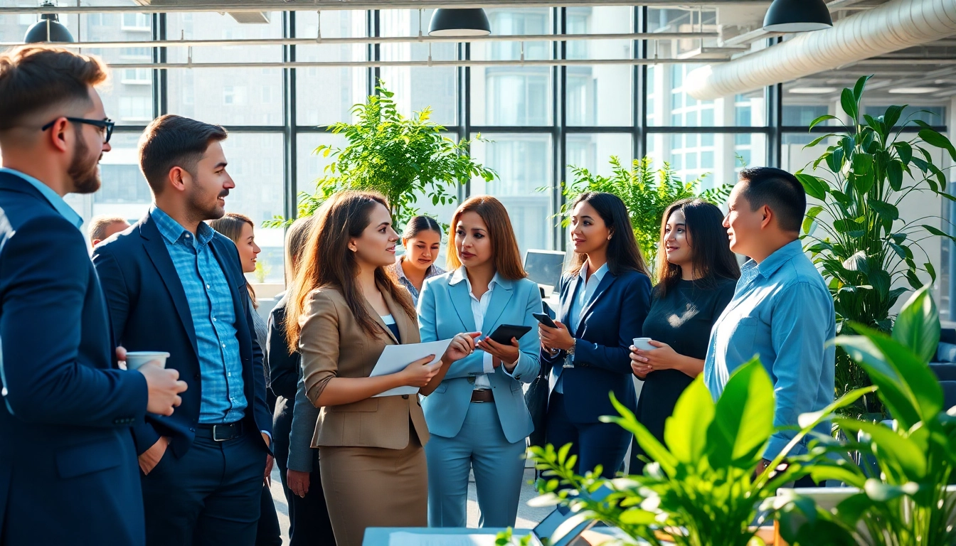 Explore the Ideal career options in a collaborative office setting with professionals engaged in discussions.