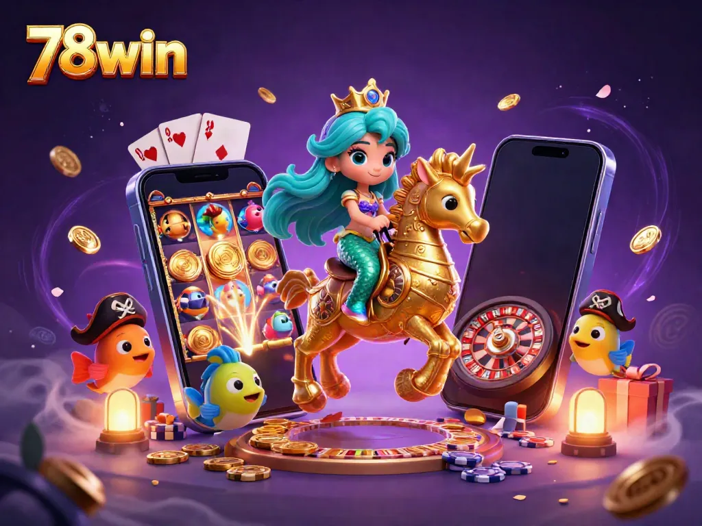 Experience thrilling wins at 78win with vibrant slots and dynamic game elements in a captivating fantasy scene.