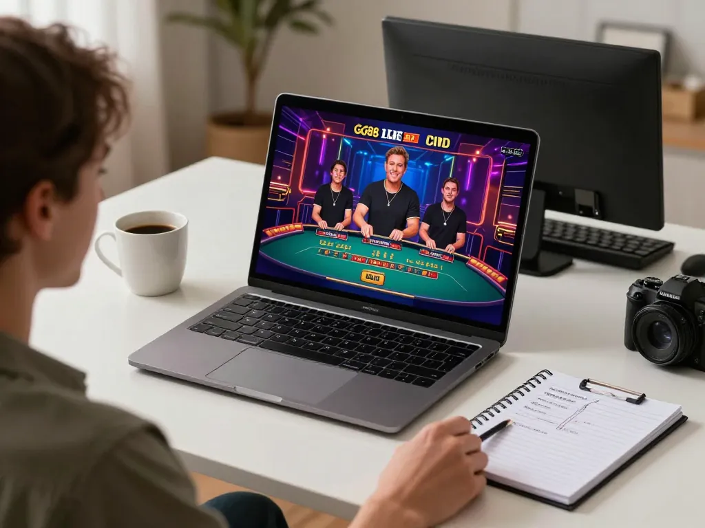 Engaging in live dealer games on GG88 platform at home with stylish setup.