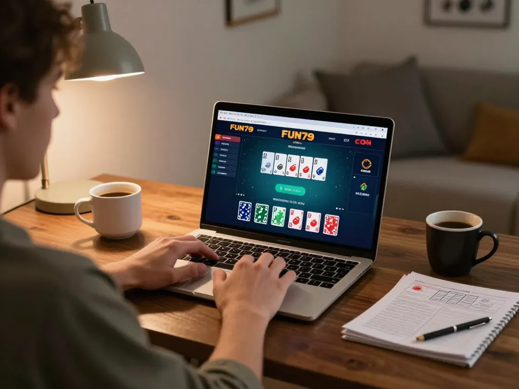 Engaging with FUN79 com online poker game in a cozy home setup