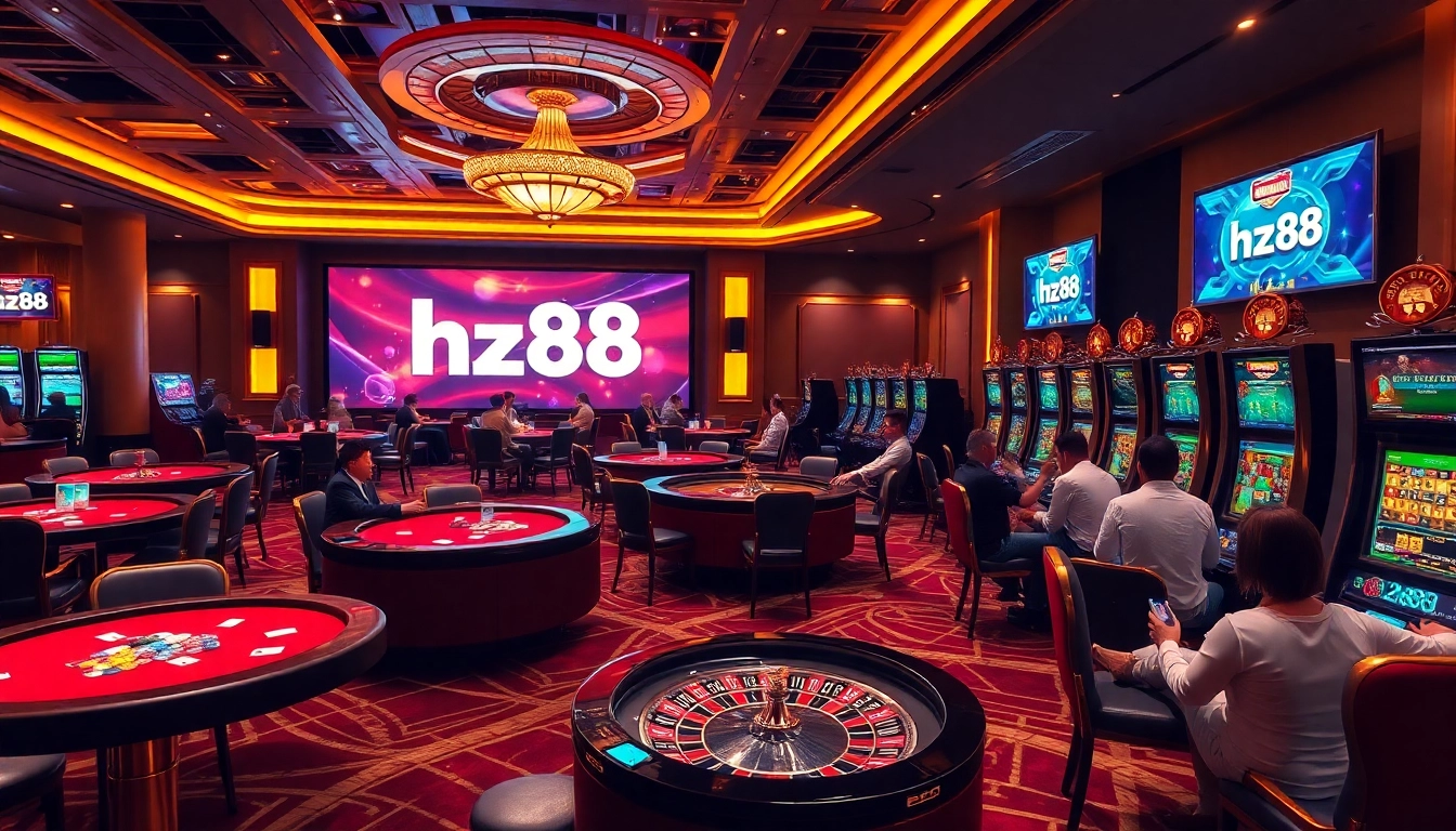 Players enjoying a vibrant casino experience at hz88, winning with excitement and luxury.