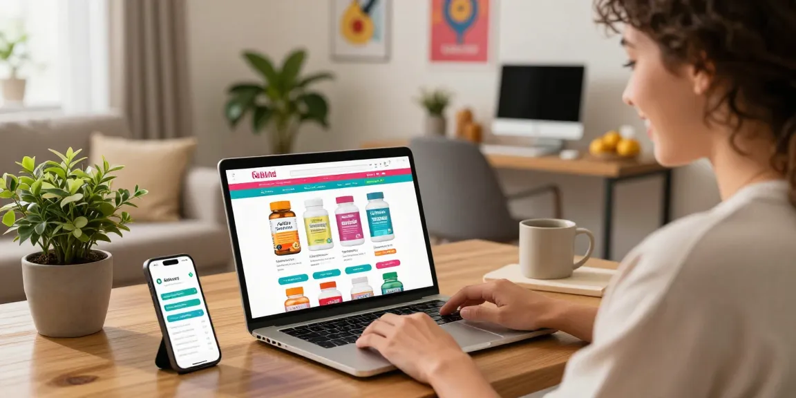 Person browsing hello titty supplements in a cozy shopping environment.