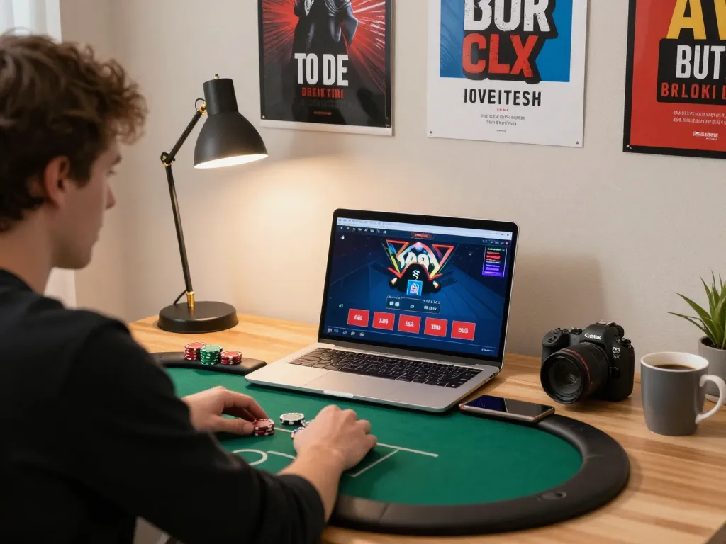 Engaging online poker gameplay at home on a laptop, showcasing strategic moments at xo88.