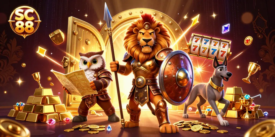 Experience SC 88's thrilling gaming adventure with a Spartan lion, tactical owl, and treasure elements.