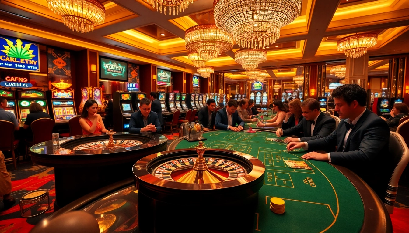 Engage with thrilling games at https://gg88live.com/ with a vibrant casino scene showcasing excitement.