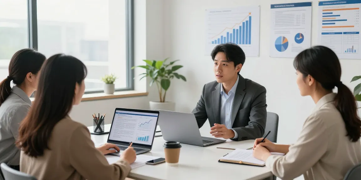 Financial advisors engaging with clients in a bright advisory office, showcasing personalized plans and collaborative discussions.