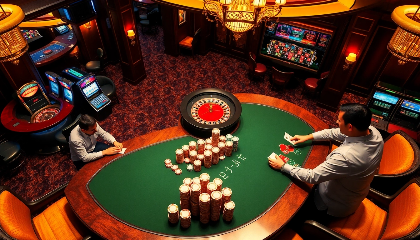 Engage with thrilling gameplay at https://vn789.xyz/ featuring a lively poker table scene.