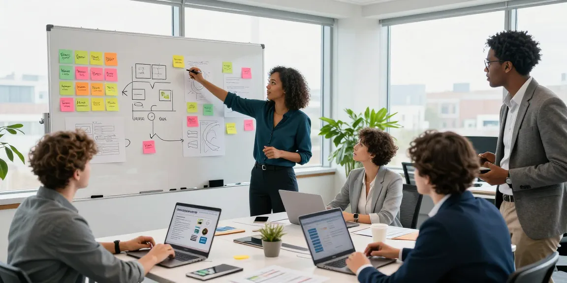 Team collaborating in a brand sprint session focusing on strategy development and creative ideas.