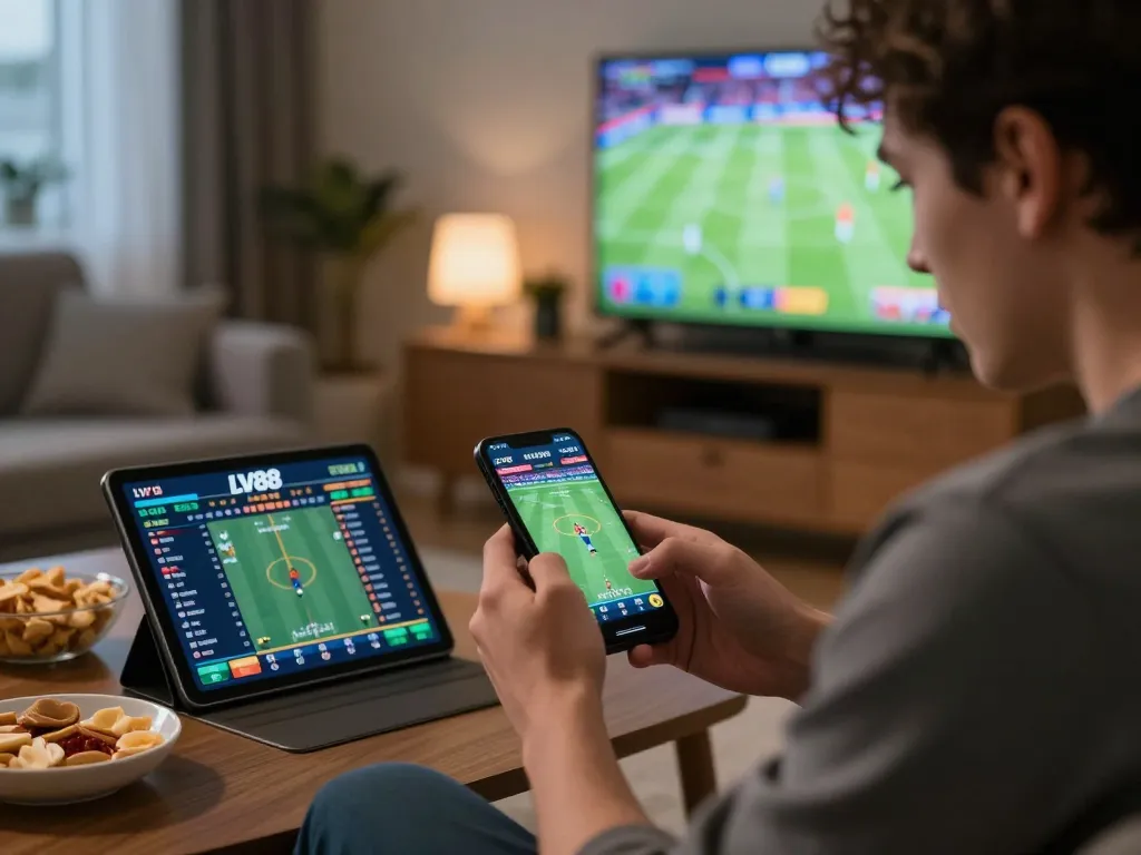 Experience the thrill of LV88 sports betting in a cozy living room with real-time action.