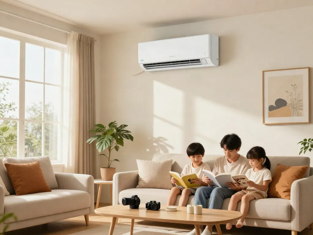 Home with mini split air conditioner enjoyed by family during leisure time.