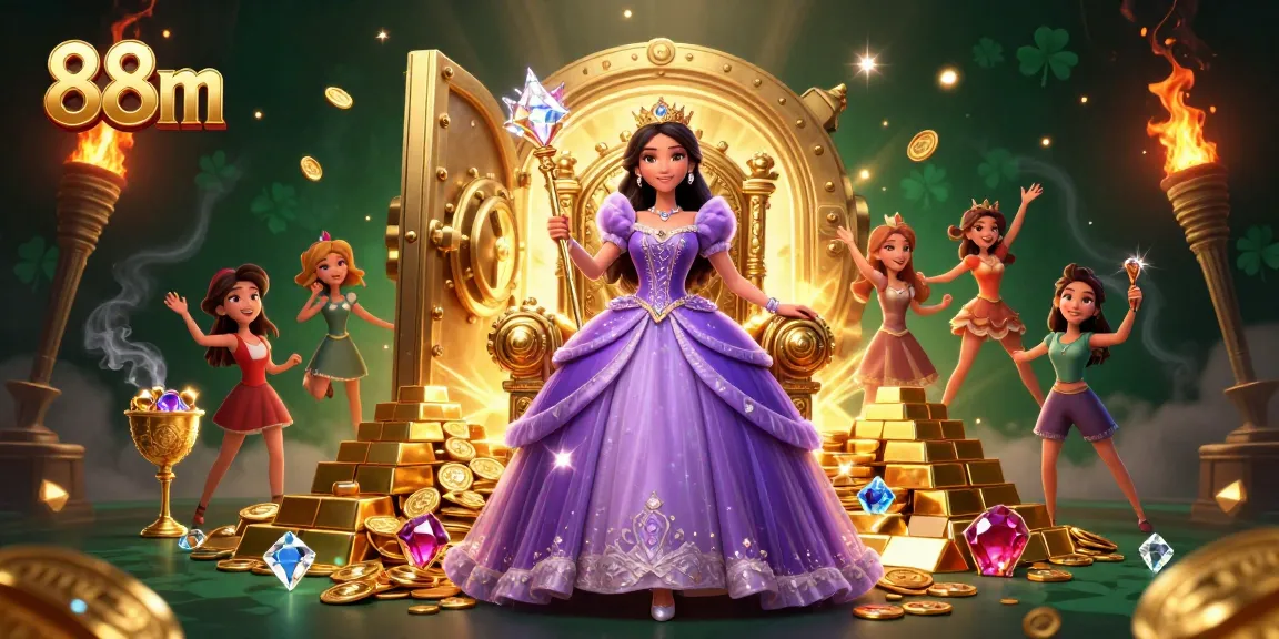Play exciting games with 88m at a casino featuring a majestic Asian princess and treasures.