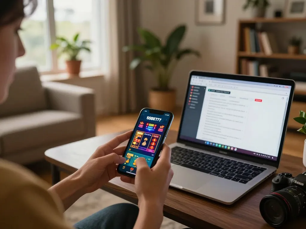 Engaging gameplay on SSBET77 app showcasing smartphone use in casual setting.