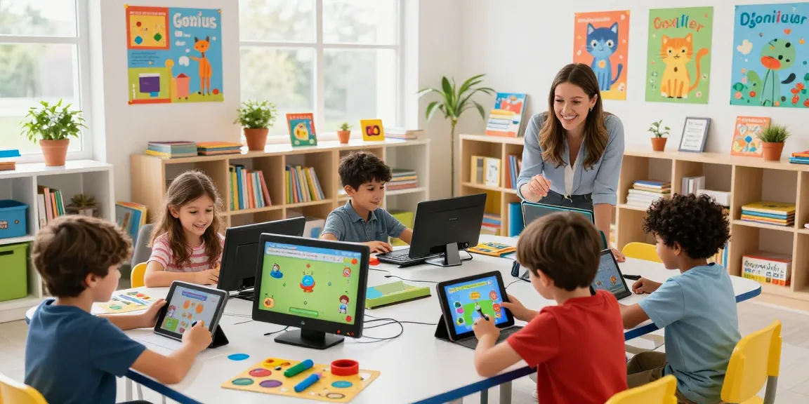 Interactive learning scene showcasing edutainment with children engaged in educational games.