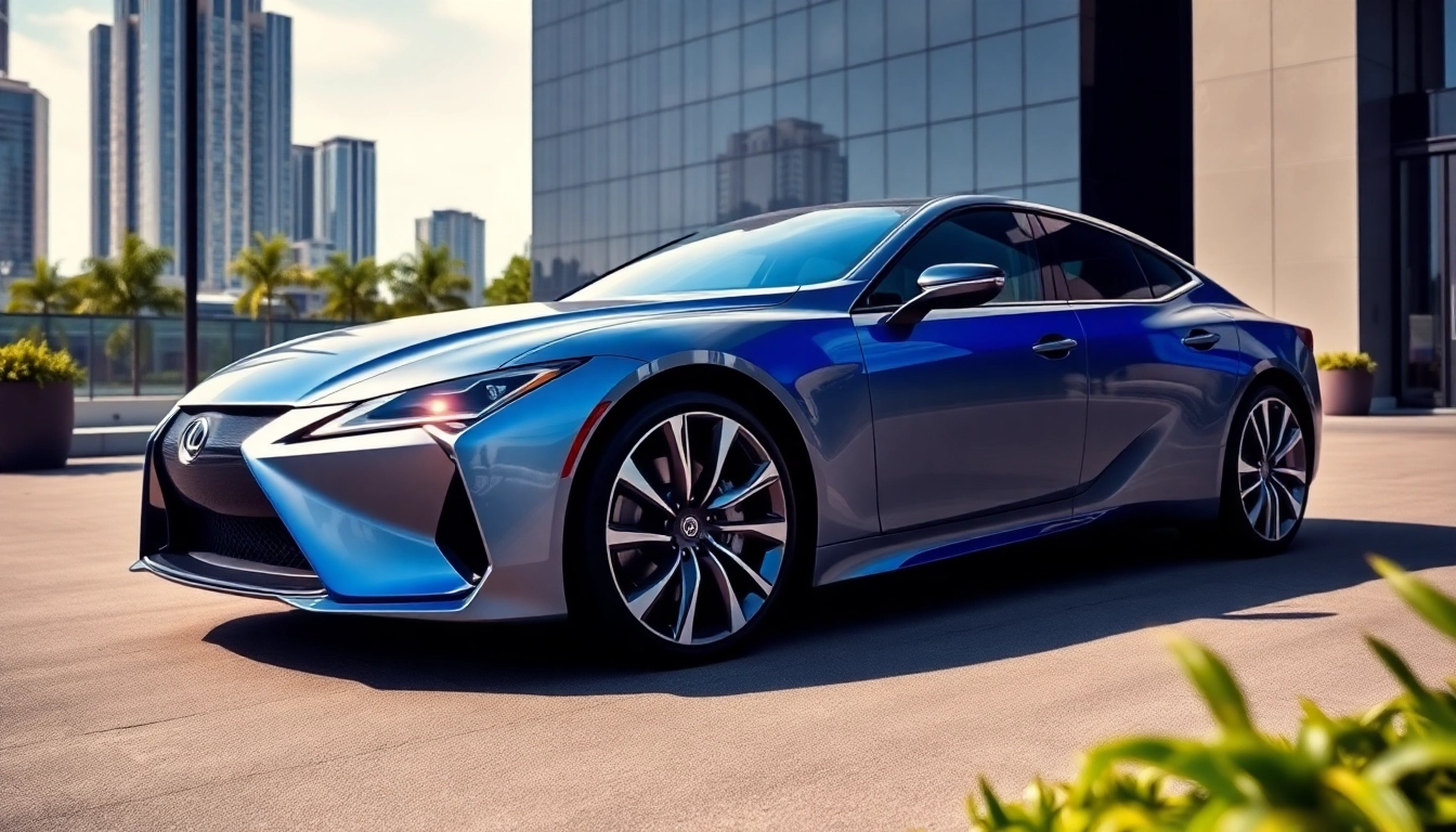 Showcasing an extended warranty for luxury cars with a polished luxury vehicle in a vibrant cityscape.