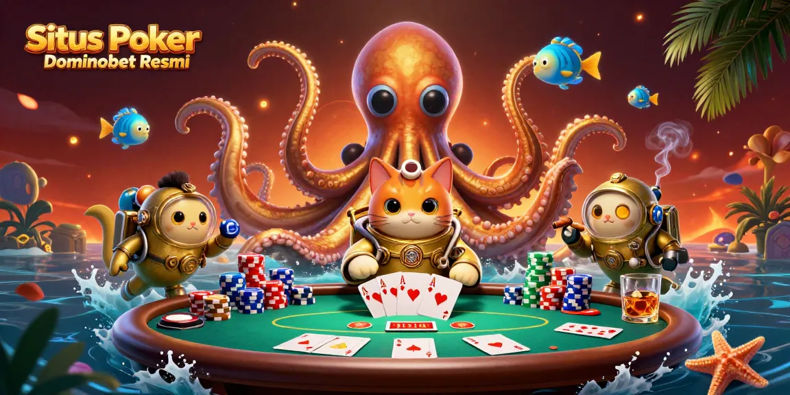Engage in thrilling poker strategies at Situs Poker Dominobet Resmi surrounded by a dynamic ocean treasure scene.