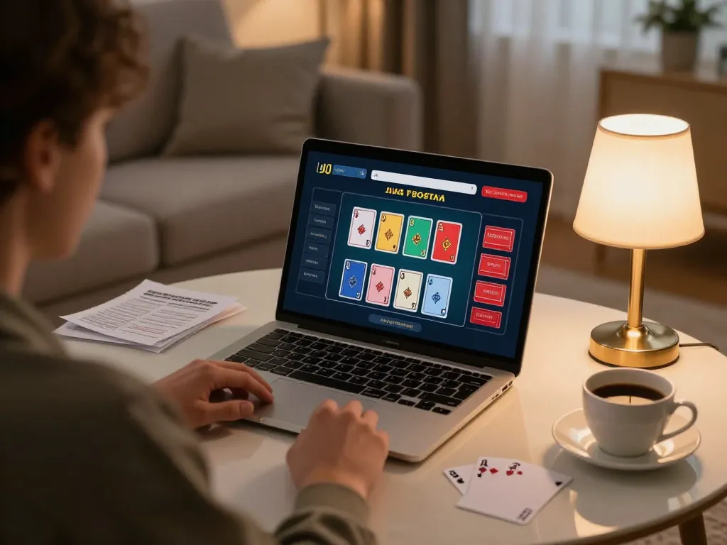 Interactively enjoying vipwin live dealer blackjack in a cozy home setup with gaming notes.