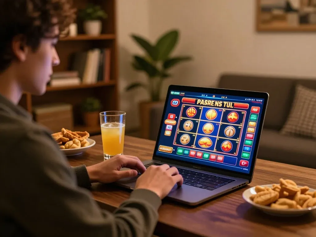 Experience five88 while playing engaging online slots in a cozy gaming setup with snacks and drinks.
