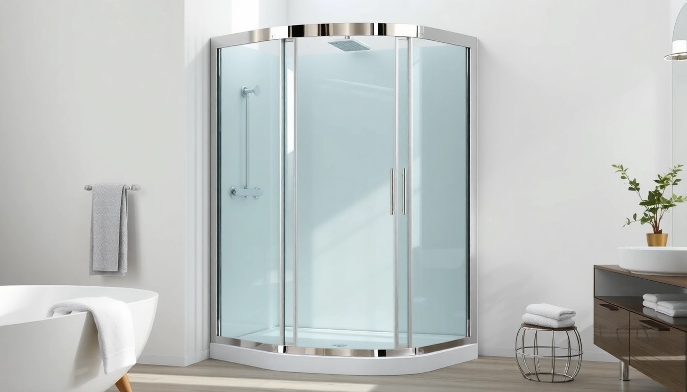 Duschkabine 80x80 in modernem Bad mit eleganten Glaspaneelen und Chromdetails präsentieren