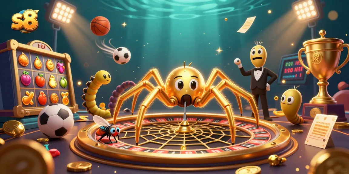 Experience the thrill of betting with the s8 casino illustration, featuring a golden spider and dynamic gaming elements.