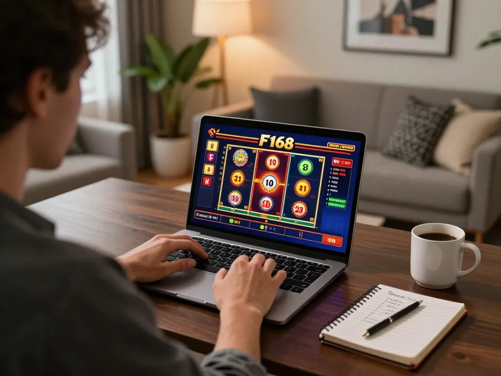 Experience online casino gaming at F168 with vibrant displays and cozy gaming setups.
