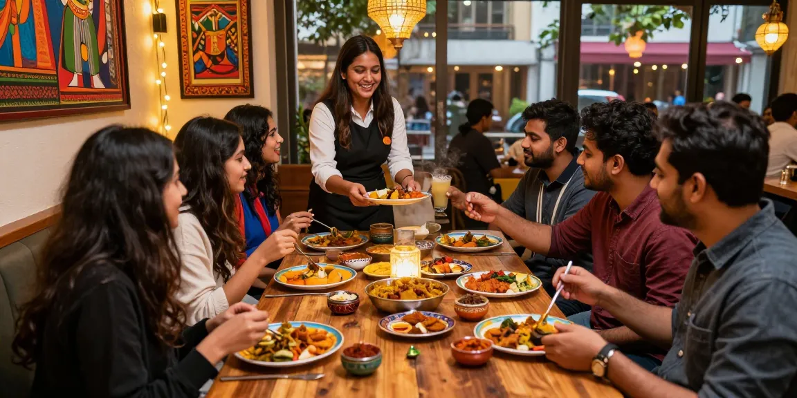 Group dining at Delhi to Kathmandu Restaurant and Bar enjoying authentic Indian and Nepali cuisine in a vibrant atmosphere.