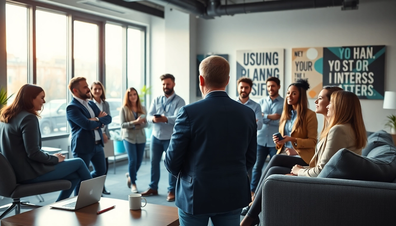 Business coach California mentoring a diverse team in a modern office