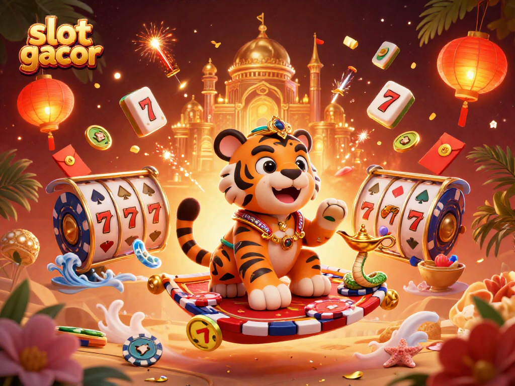 Experience the excitement of slot gacor with a vibrant Arabian Nights-themed casino scene.